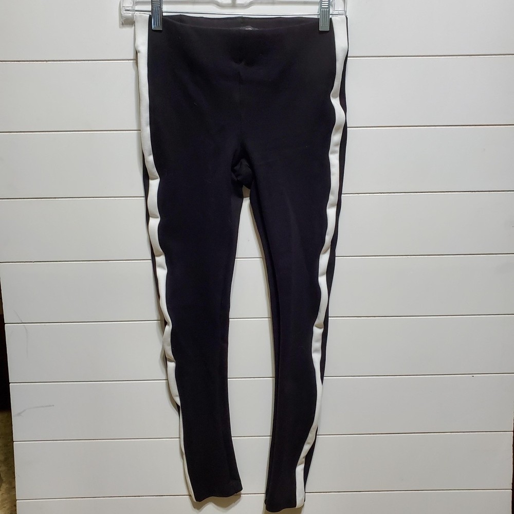 Zara trafaluc collection women size XS black white stripe leggings thick stretch